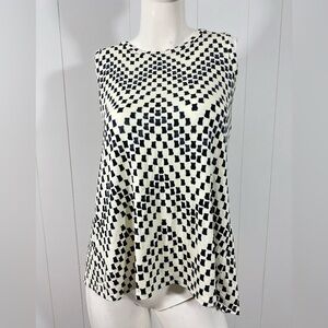 NWT LoveAppella Women Sz M Shelli Split Back Knit Tank Top Geometric White Black